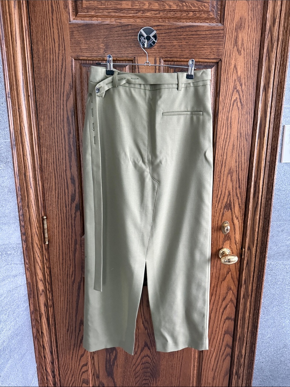 Róhe Olive Green Pencil Skirt with Side Tab Detail